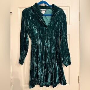 Vintage 80’s Contempo Green Crushed Velvet Mini Dress SzM Excellent Condition